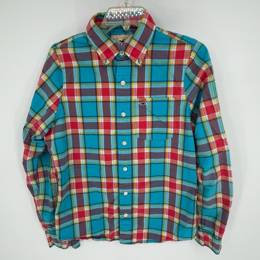 Hollister Men's Multicolor Plaid Long Sleeve Button Up Casual Shirt Size M
